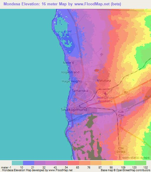 Mondesa,Namibia Elevation Map