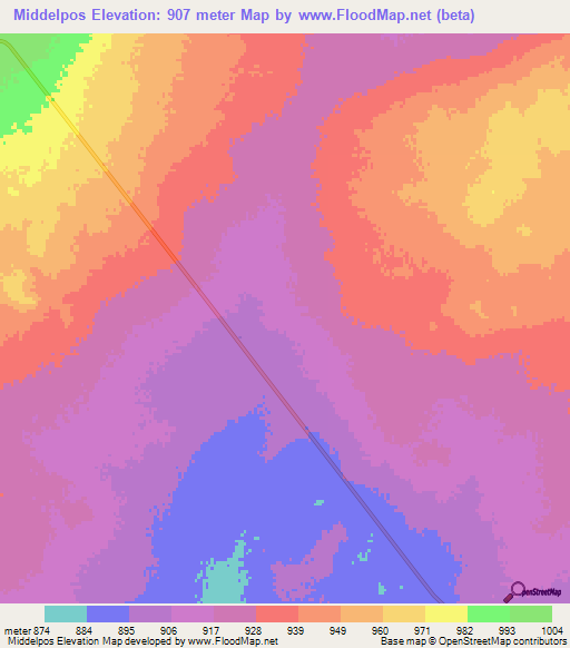 Middelpos,Namibia Elevation Map