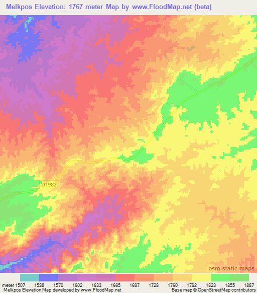 Melkpos,Namibia Elevation Map