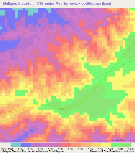 Melkpos,Namibia Elevation Map