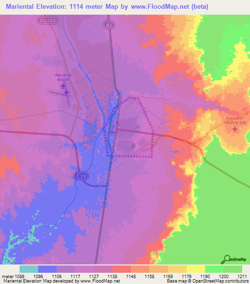 Mariental,Namibia Elevation Map