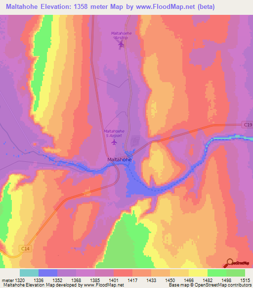 Maltahohe,Namibia Elevation Map