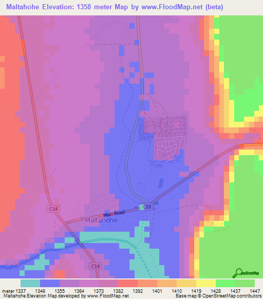Maltahohe,Namibia Elevation Map
