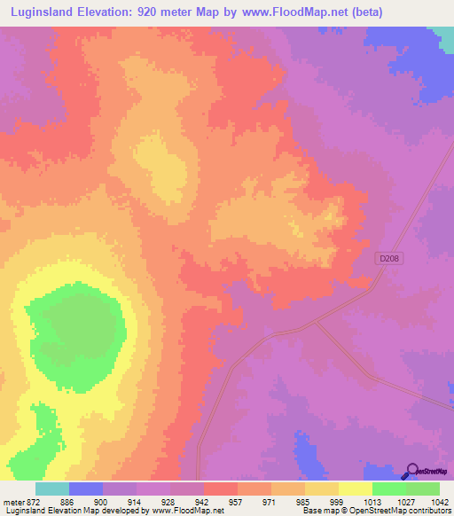 Luginsland,Namibia Elevation Map