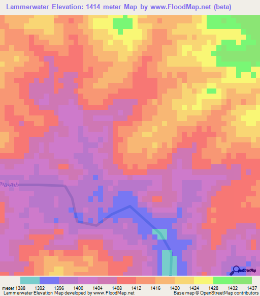 Lammerwater,Namibia Elevation Map