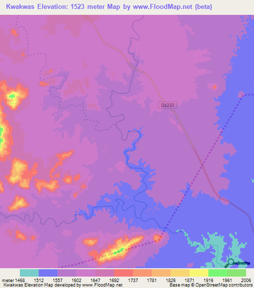 Kwakwas,Namibia Elevation Map