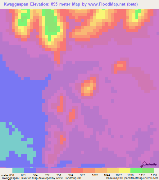 Kwaggaspan,Namibia Elevation Map