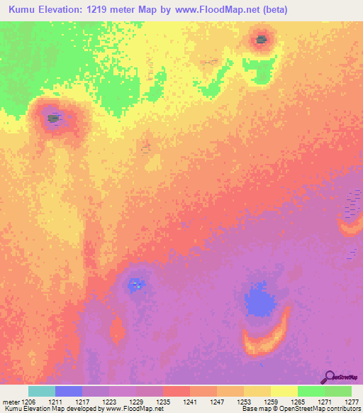 Kumu,Namibia Elevation Map