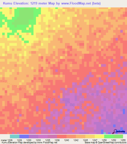 Kumu,Namibia Elevation Map