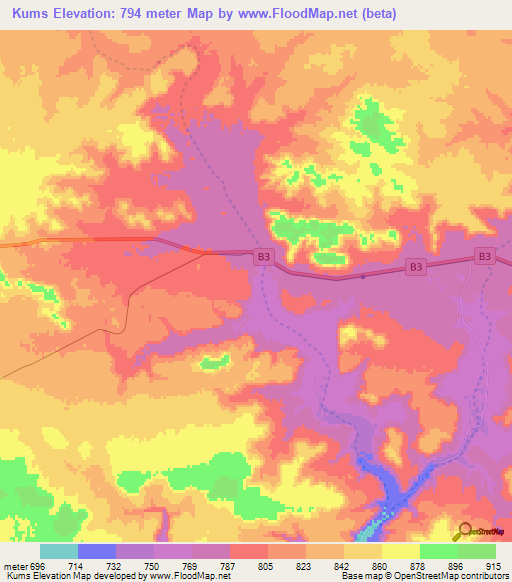 Kums,Namibia Elevation Map