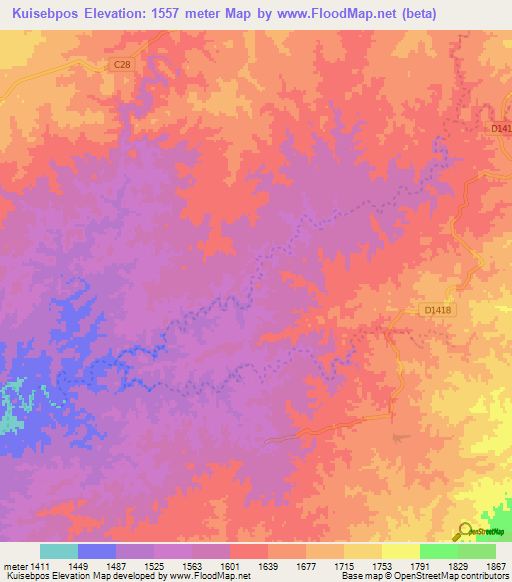 Kuisebpos,Namibia Elevation Map