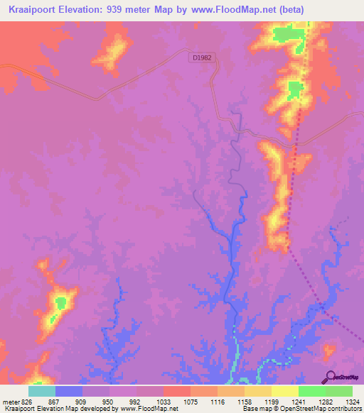 Kraaipoort,Namibia Elevation Map