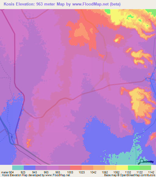 Kosis,Namibia Elevation Map