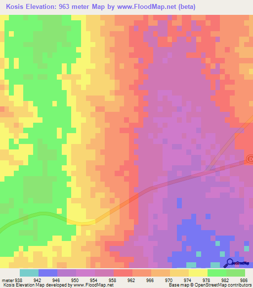 Kosis,Namibia Elevation Map