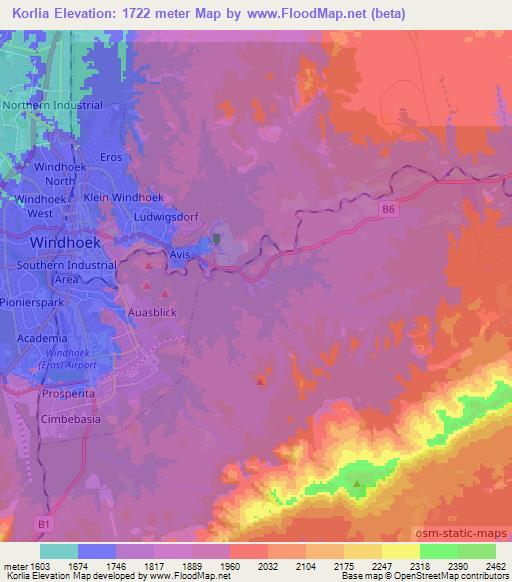 Korlia,Namibia Elevation Map