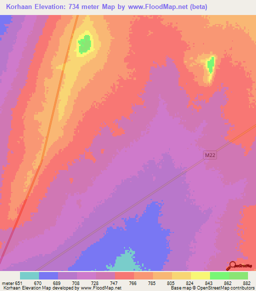 Korhaan,Namibia Elevation Map