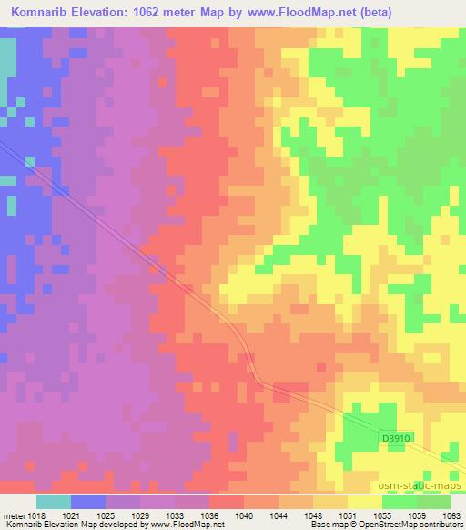 Komnarib,Namibia Elevation Map
