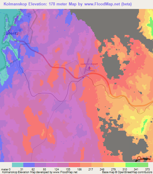 Kolmanskop,Namibia Elevation Map