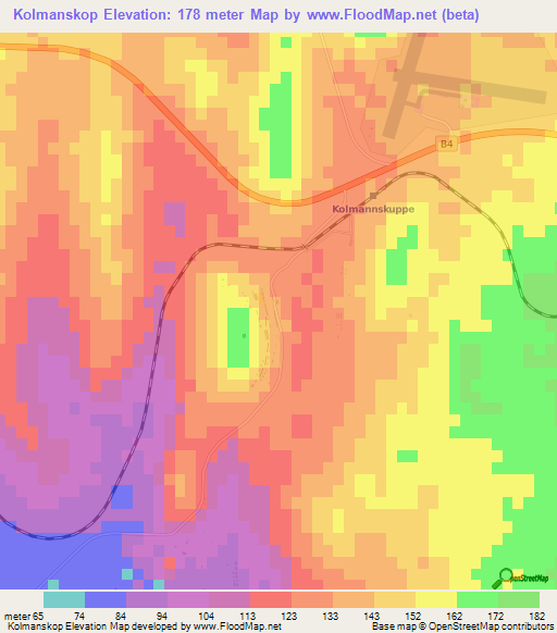 Kolmanskop,Namibia Elevation Map
