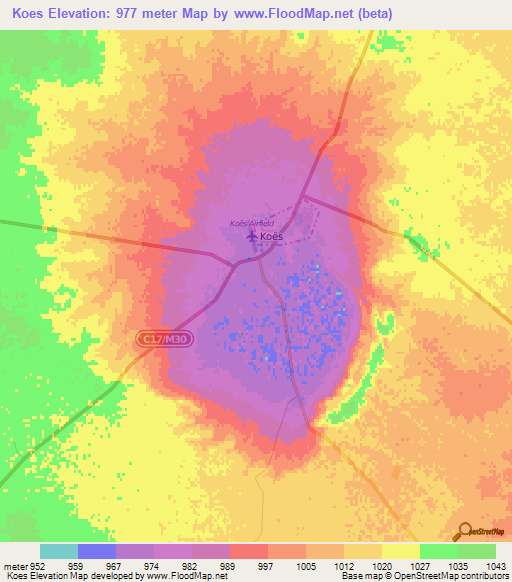 Koes,Namibia Elevation Map