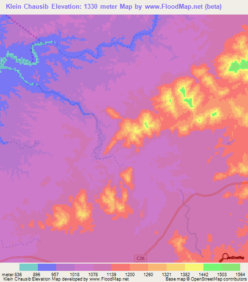 Klein Chausib,Namibia Elevation Map