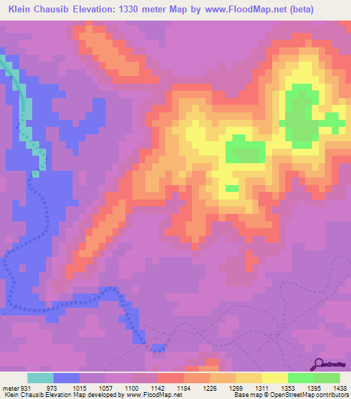 Klein Chausib,Namibia Elevation Map