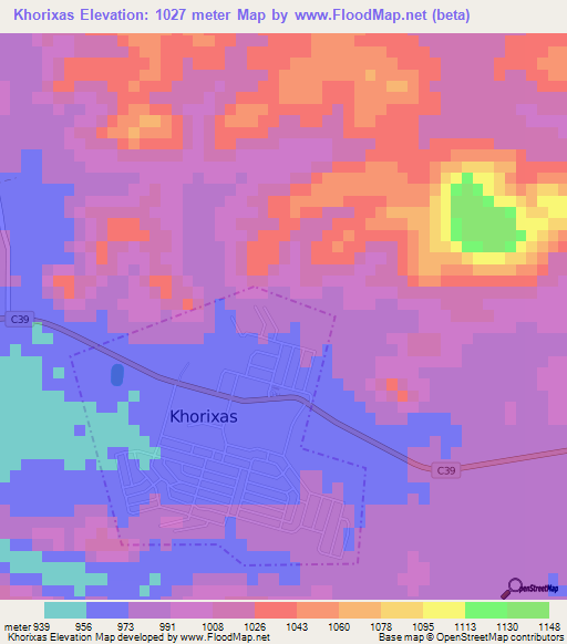 Khorixas,Namibia Elevation Map