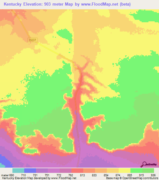 Kentucky,Namibia Elevation Map