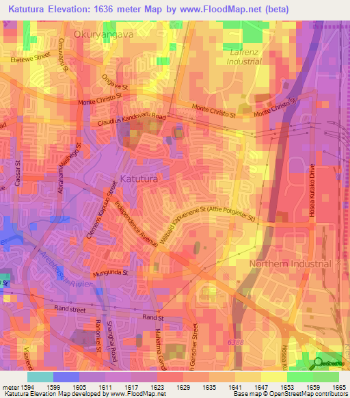 Katutura,Namibia Elevation Map