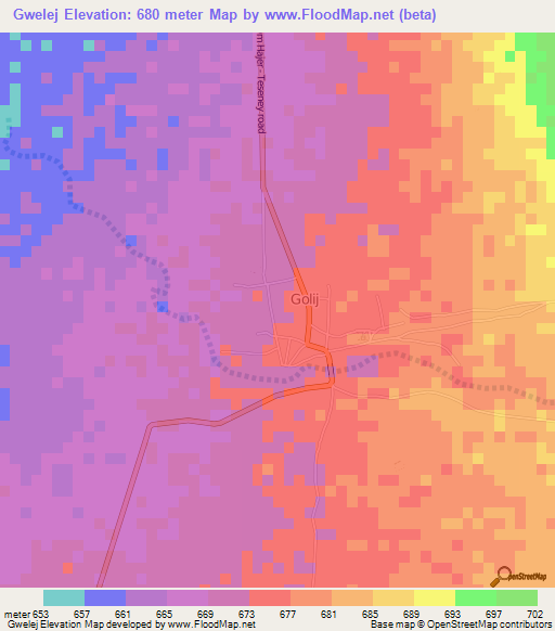 Gwelej,Eritrea Elevation Map