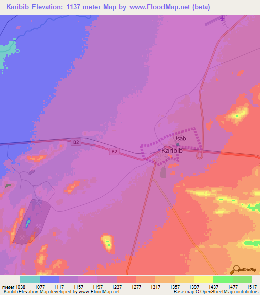 Karibib,Namibia Elevation Map