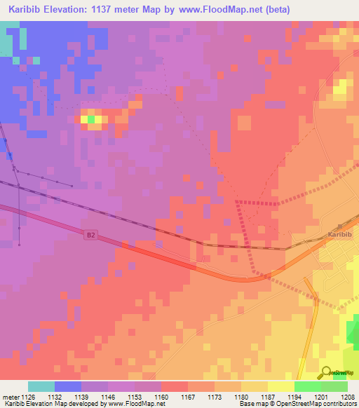 Karibib,Namibia Elevation Map
