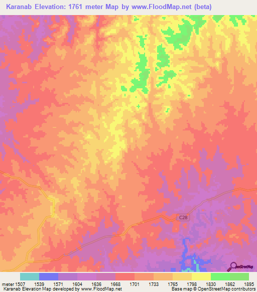 Karanab,Namibia Elevation Map