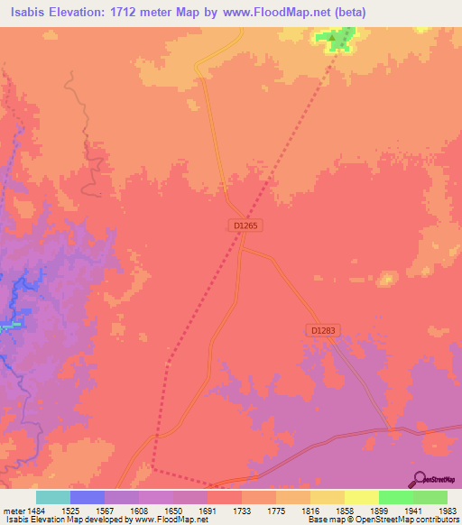 Isabis,Namibia Elevation Map