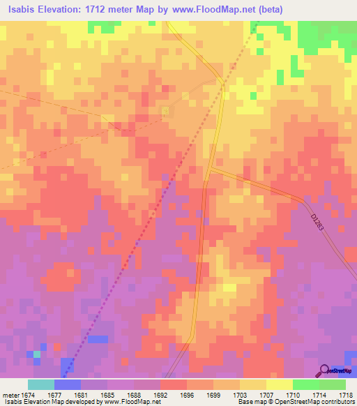 Isabis,Namibia Elevation Map