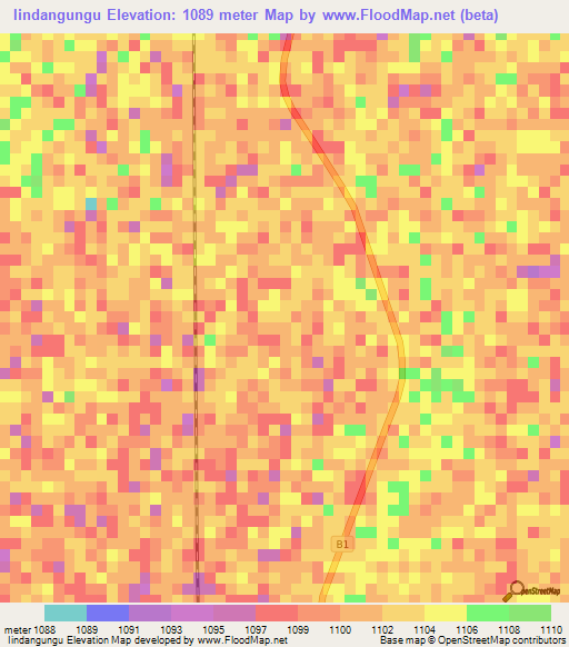 Iindangungu,Namibia Elevation Map