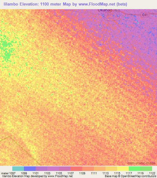 Iilambo,Namibia Elevation Map