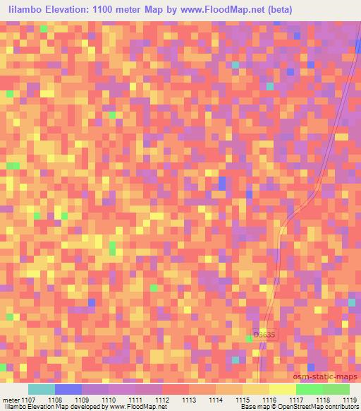 Iilambo,Namibia Elevation Map