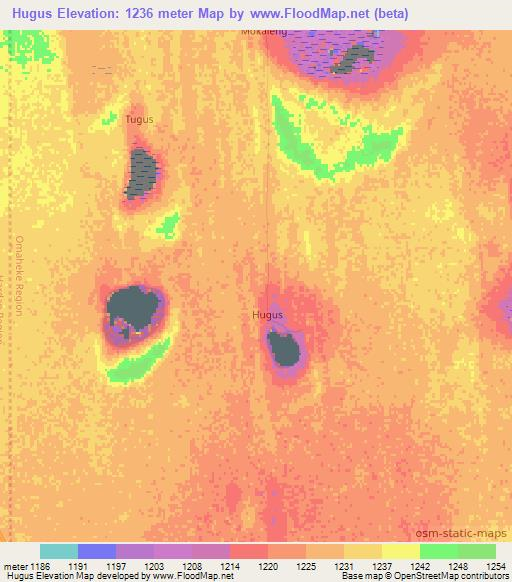 Hugus,Namibia Elevation Map