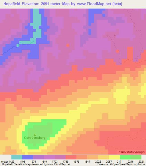 Hopefield,Namibia Elevation Map