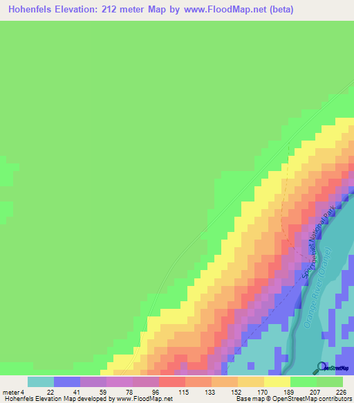 Hohenfels,Namibia Elevation Map