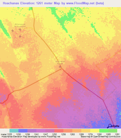 Hoachanas,Namibia Elevation Map