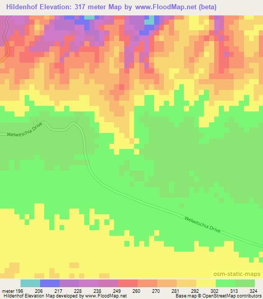 Hildenhof,Namibia Elevation Map