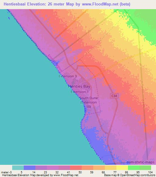 Hentiesbaai,Namibia Elevation Map