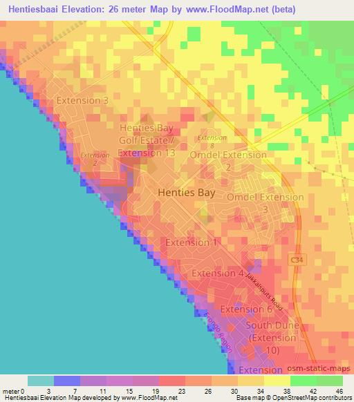 Hentiesbaai,Namibia Elevation Map