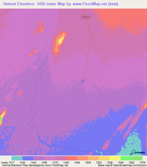 Heimat,Namibia Elevation Map