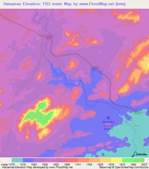 Hatsamas,Namibia Elevation Map