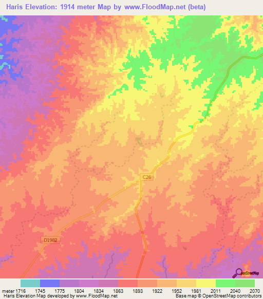 Haris,Namibia Elevation Map