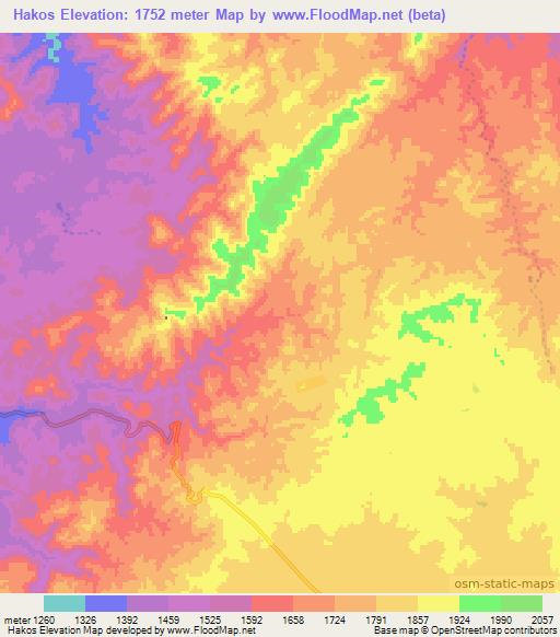 Hakos,Namibia Elevation Map