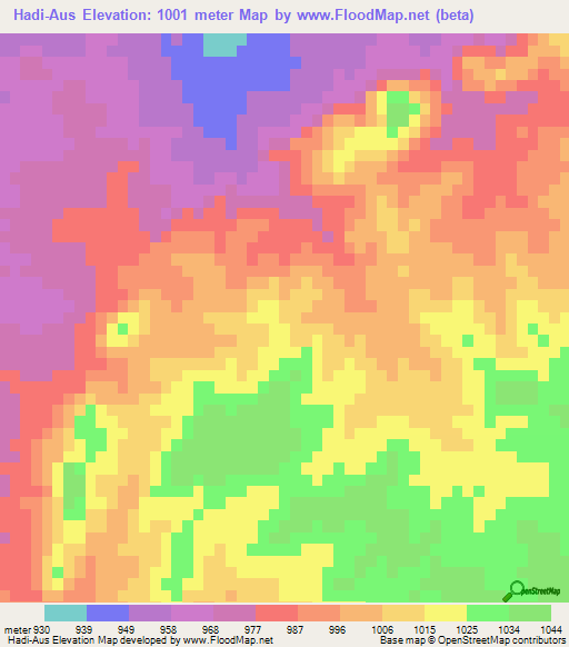 Hadi-Aus,Namibia Elevation Map